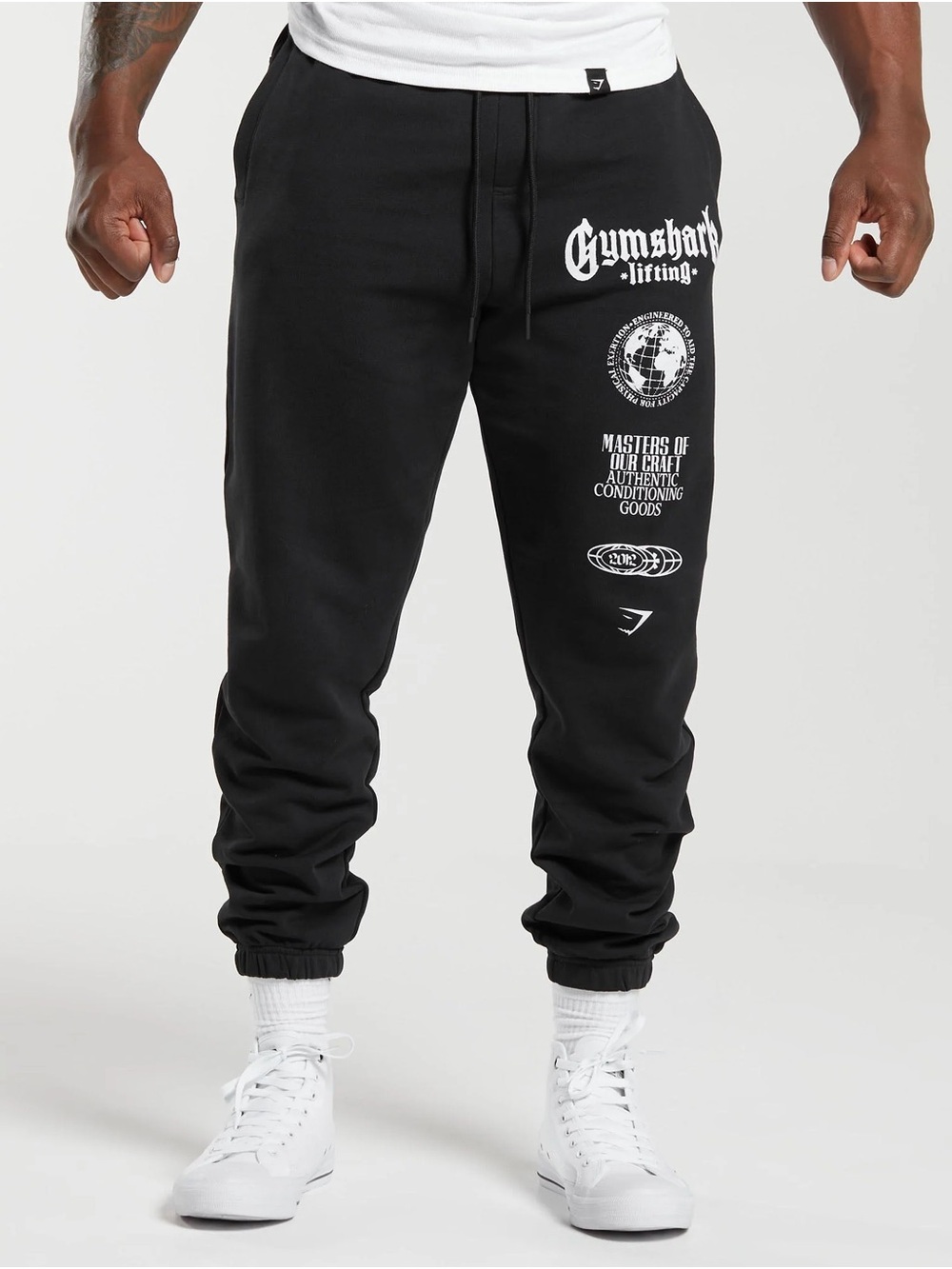 Gymshark Black Joggers with White Graphic Print